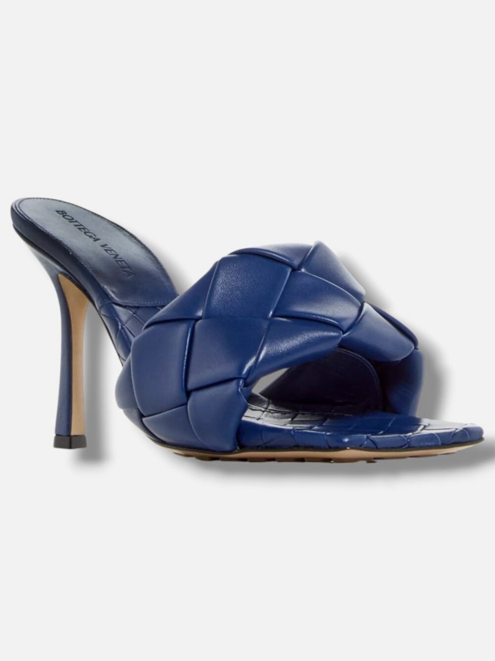 Bottega Veneta Women's Blue Lido Woven High Heel Slide Sandals Size 7